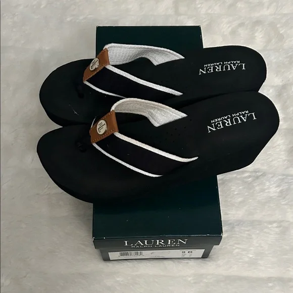 Lauren Ralph Lauren Black and White Flip-Flop Sandals - Picture 3 of 4